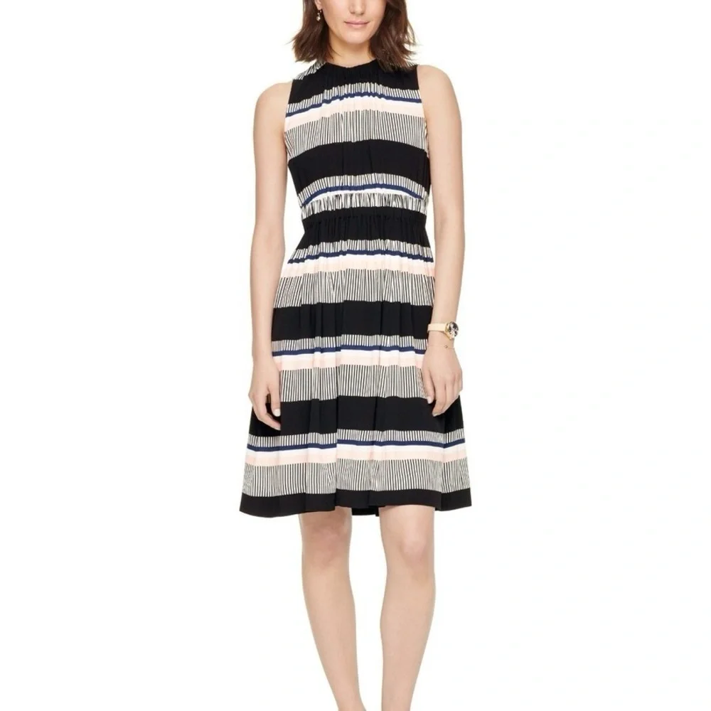 Kate Spade New York Bay Stripe Pleated Sleeveless Knee-Length Dress size 4